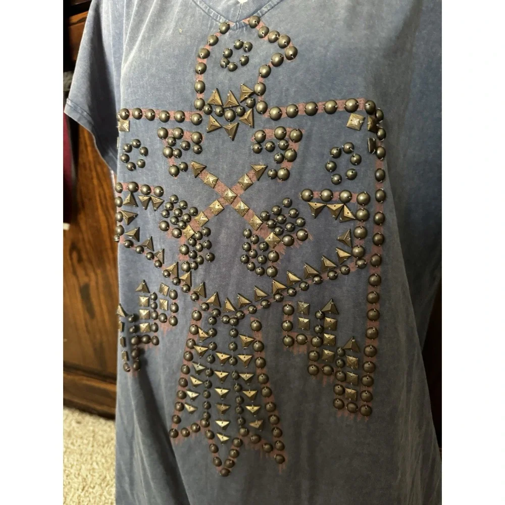 New Double D Ranch Top Thunderbird Long Studded Western Boho Side Slit Tunic S M - Picture 4 of 8